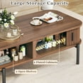 thumbnail image 4 of Coffee Table, 39.4" Mid Century Modern Coffee Tables for Living Room, Coffee Table with Storage Open Shelf, Fluted Table with Sliding Cabinet Door, 2-Tier Rustic Wood Desktop, Walnut, 4 of 7