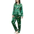 thumbnail image 2 of Censtreet Classic Satin Pajamas for Women Christmas Long Sleeve Button Down Sleepwear Soft Silk Loungewear Pjs Set S-XL, 2 of 6