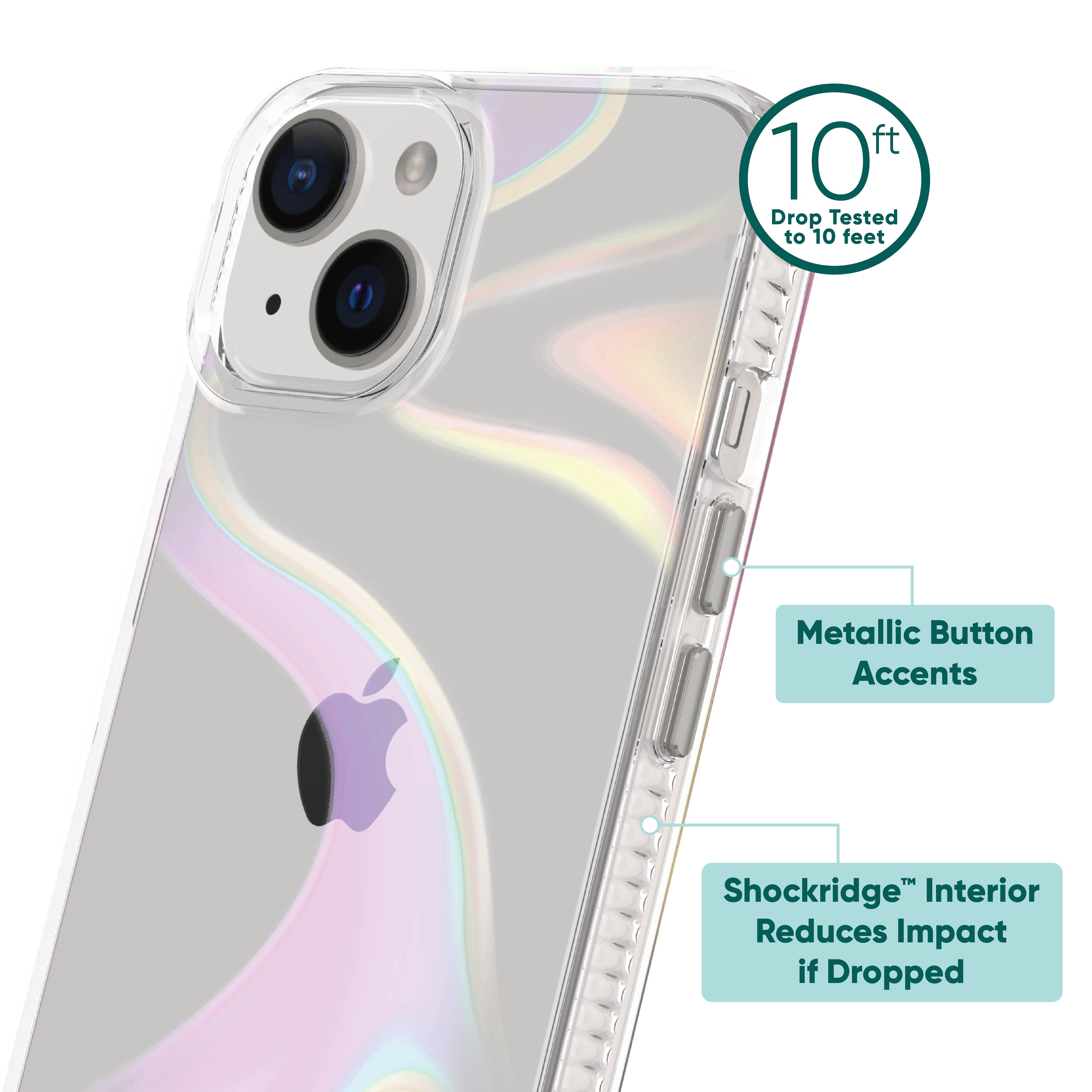 onn. Phone Case for iPhone 17e / iPhone 16e / iPhone 15 / iPhone 14 / iPhone 13 - Clear Iridescent