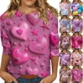 thumbnail image 4 of Women's Valentine's Day Print Fashion Casual 3/4 Sleeve Round Neck Top, Lightweight Comfortable Blouse for Spring and Summer Outfits,Light pink,XL, 4 of 6