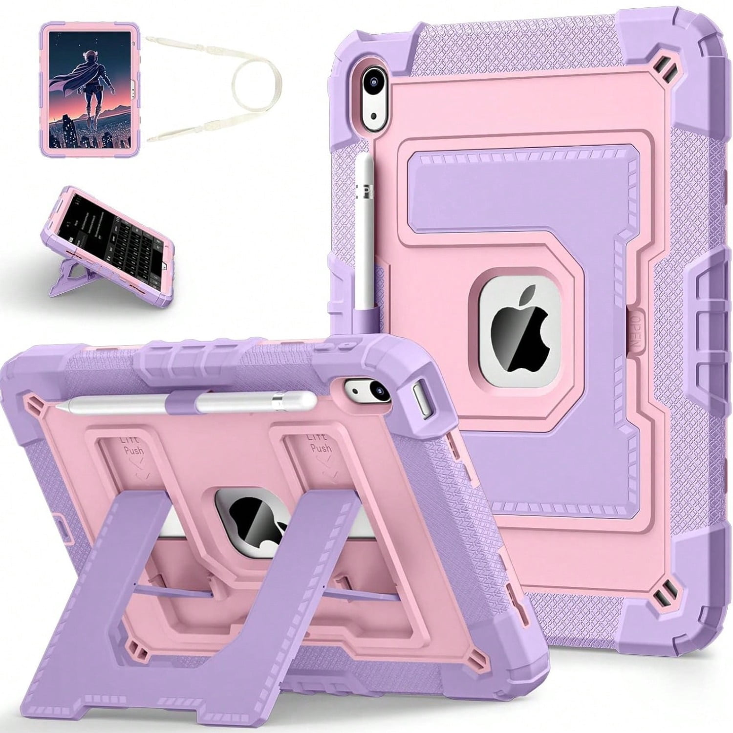 For IPad (A16) 11th/10th Generation 2025/2022 Kids Friendly IPad Case 10th Generation With Shoulder Strap/Pencil Holder,Heavy Duty Shockproof Cover For I Pad (A16) 11th/10th Generation 2025/2022/