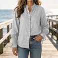 thumbnail image 5 of LUVDA V Neck Button Blouse for Women Long Sleeve Ruffle Cuff Casual Work Shirt Loose Fit Fall Top, 5 of 9