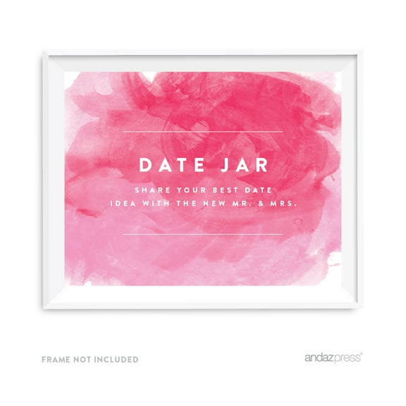 Date Jar - Share Best Date Idea Pink Watercolor Wedding Party Signs