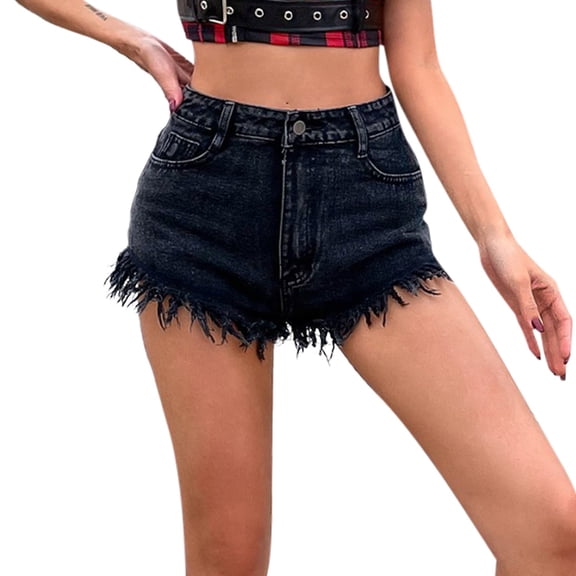 Vedolay Women's Jeans Shorts Women's Ripped Denim Shorts High Waisted Summer Casual Jean Short with Pockets,Black S