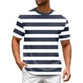 thumbnail image 2 of ZXLBBD Tshirts Shirts for Men Patchwork Color Striped Print Crewneck Short Sleeve Basic Top Loose Fashion Streetwear T-Shirts for Man Casual,Blue,2XS, 2 of 5
