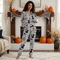 thumbnail image 4 of Yuyamidu Black Cat Pumpkin Button Pajamas for Women Set 2 Pieces Soft Gray Halloween Loungewear Relaxed Pullover Tops Pjs Size 3XL, 4 of 9