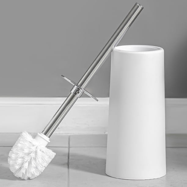Brosse de toilette et support, tête de brosse durable, poils fins denses, nettoyage en profondeur, base stable anti-goutte, long manche antidérapant, blanc Kuyhfg Bienvenido a Kuyhfg