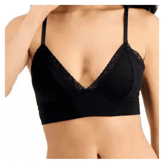 Jenni Women's On Repeat Wide Lace Trim Cotton Bralette, Black Small