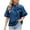 Blue-01, variant on Perfectbot Womens Fall Tops Plus Size Crew Neck Blouse Puff Elbow Sleeve Plain Bow Denim Going Out Trendy Shirts Size S-XXL