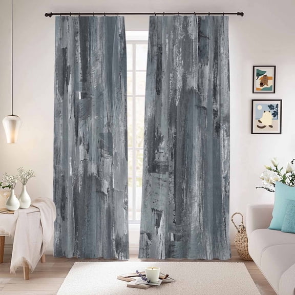 Grey Abstract Blackout Curtains for Bedroom/Living Room, Pinch Pleated Black Out Curtains, Vintage Geometric Gradient Oil Painting Modern Room Darkening Window Drapes with Hooks 2 Panels, 59"x70"