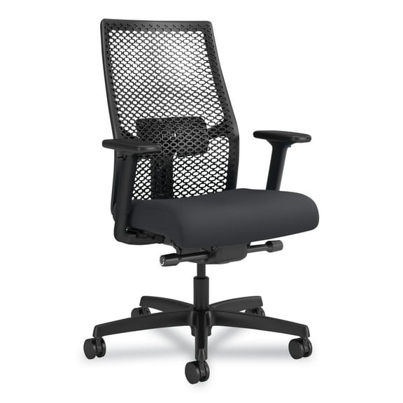 HON Ignition 2.0 ReActiv Mid-Back Task Chair, 17.25" to 21.75" Seat Height, Basalt Vinyl Seat, Charcoal Back, Black Base