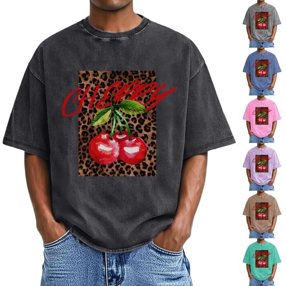 TrendOFT Mens Graphic Tees Vintage Washed Fabric Graphic Print Short Sleeve Crew Neck Loose Retro Casual Daily Wear Men's T-Shirts Black L