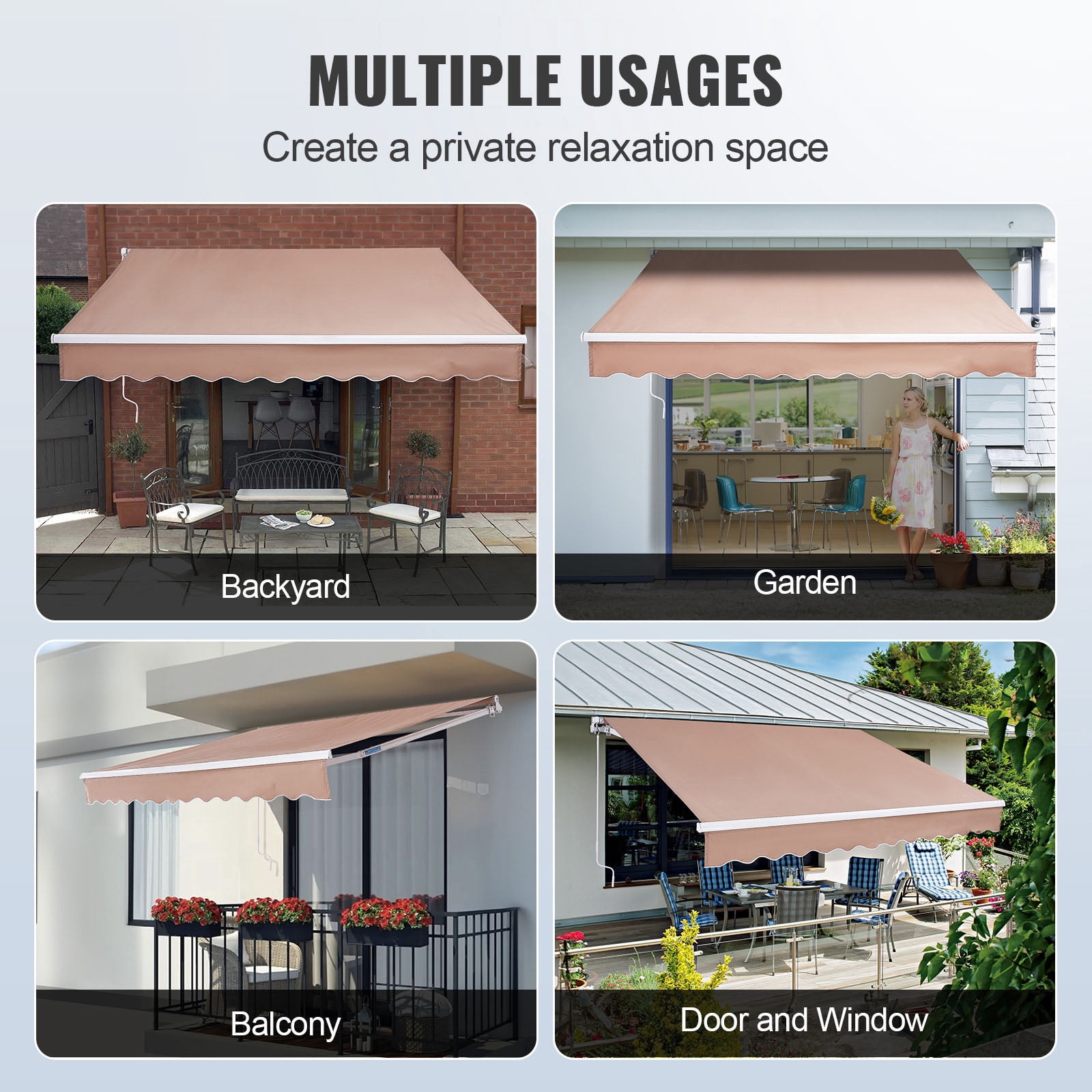 KFFKFF Patio Awning Retractable 13'x8' Awning Sunshade Shelter with Crank Handle