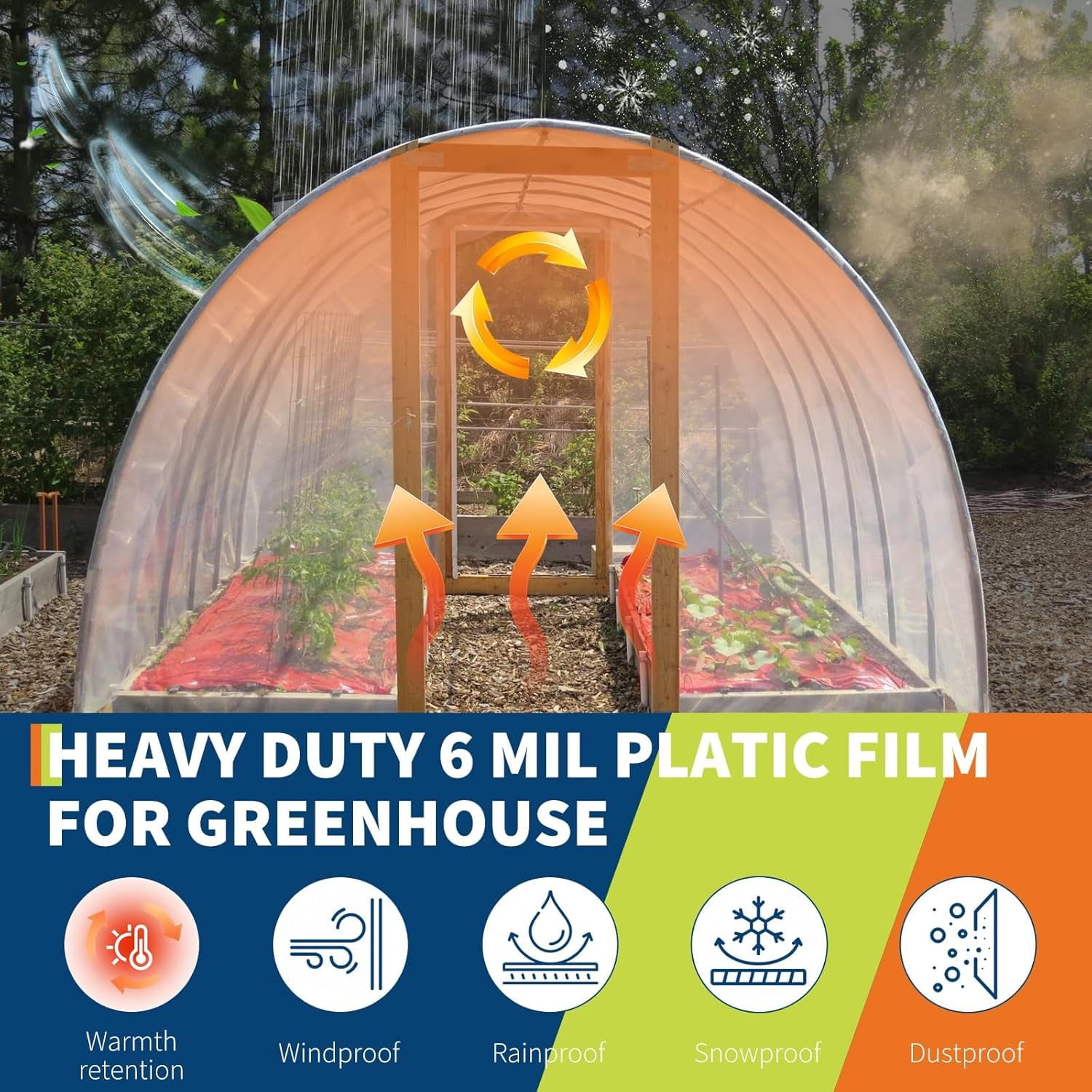 QinaQin 26x50 FT Greenhouse Plastic Sheeting,6 Mil Thickness,Waterproof Plastic Covering for Winter,UV Resistant Clear Polyethylene Film for Farms,Garden,Transparent