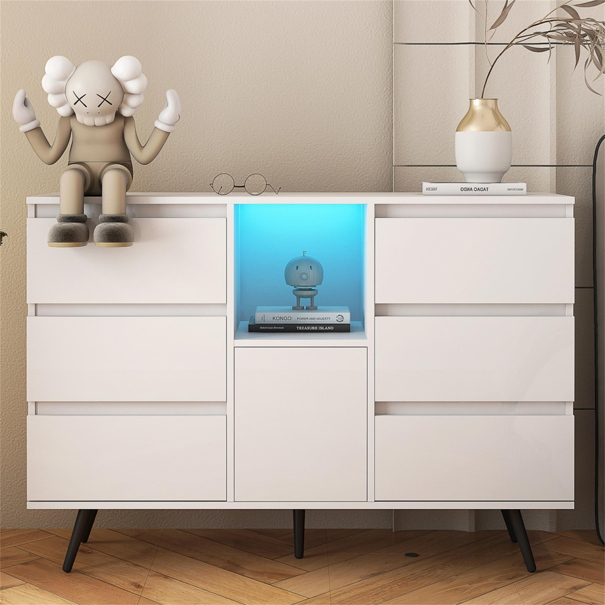 Canddidliike LED Light Dresser for Bedroom with 6 Drawers, Wood Wide ...