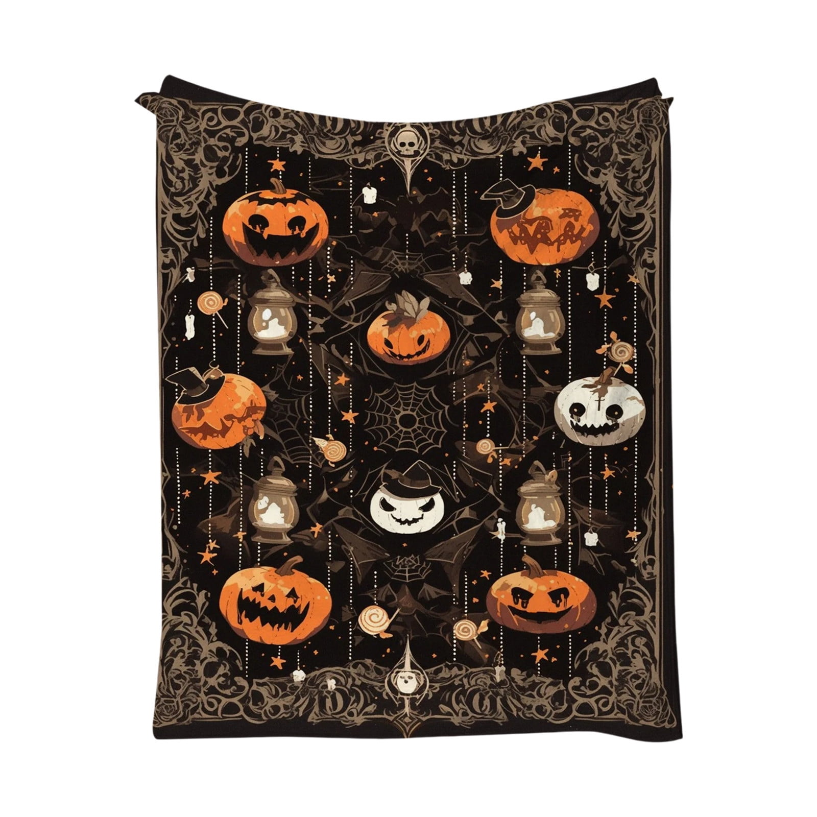 Flannel Blanket Halloween Nap Blanket Pumpkin Skull and Spider Web Patterns Soft Comfortable and Warm for Living Room Bedroom Office All Seasons