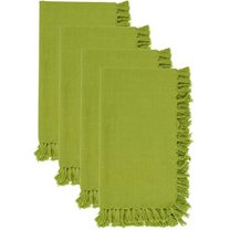 Fennco Styles Lizette Fringed Festive Cotton Napkins 20-inch Square, Set of 4 - Kiwi Dinner Napkins for Everyday Use, Holidays, Banquets, Family Gatherings and Special Occasions