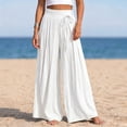 thumbnail image 4 of Yyeselk Women Cotton Linen Wide Leg Pants Flowy Pleated Palazzo Baggy Slacks Stretch High Waisted Side Drawstring Casual Trousers for Beach Vacation Travel White S, 4 of 6
