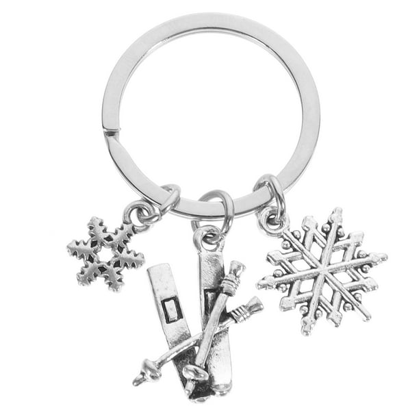 Llavero de copos de nieve con llavero con llavero de metal de metal con temas de deportes de invierno