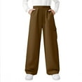 thumbnail image 2 of BRGZLK Kids Fall Winter Sweatpants Fashion Solid Color Elastic Waist Straight Leg Pants Casual Outerwear Athletic Trousers with Pockets Brown 7-8 Years, 2 of 8