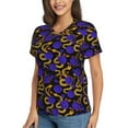 thumbnail image 2 of Xecao Golden Snake And Purple Rose for Women's V-Neck T-Shirts-Elegant Half-Sleeve Tops Perfect for Summer-3X-Large, 2 of 5