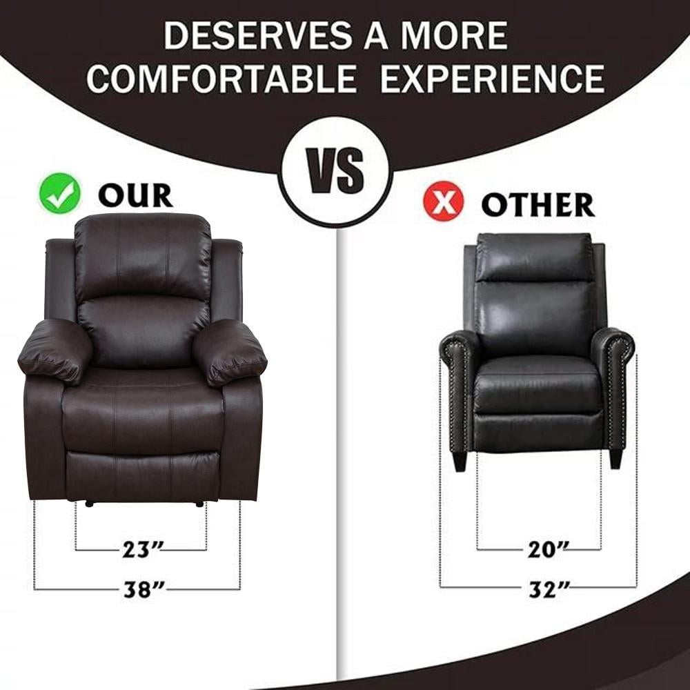 Gewnee Manual Recliner Chair, Overstuffed Faux Leather Single Sofa for Living Room Bedroom,Dark Coffee