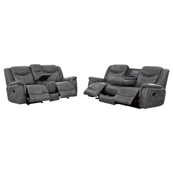 Conrad 2-piece Upholstered Padded Arm Motion Sofa Set Grey