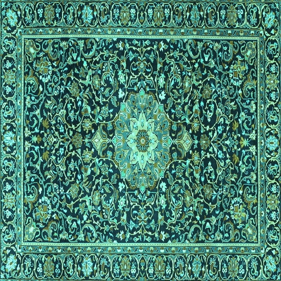 Ahgly Company Machine Washable Indoor Square Persian Turquoise Blue Traditional Area Rugs, 7' Square