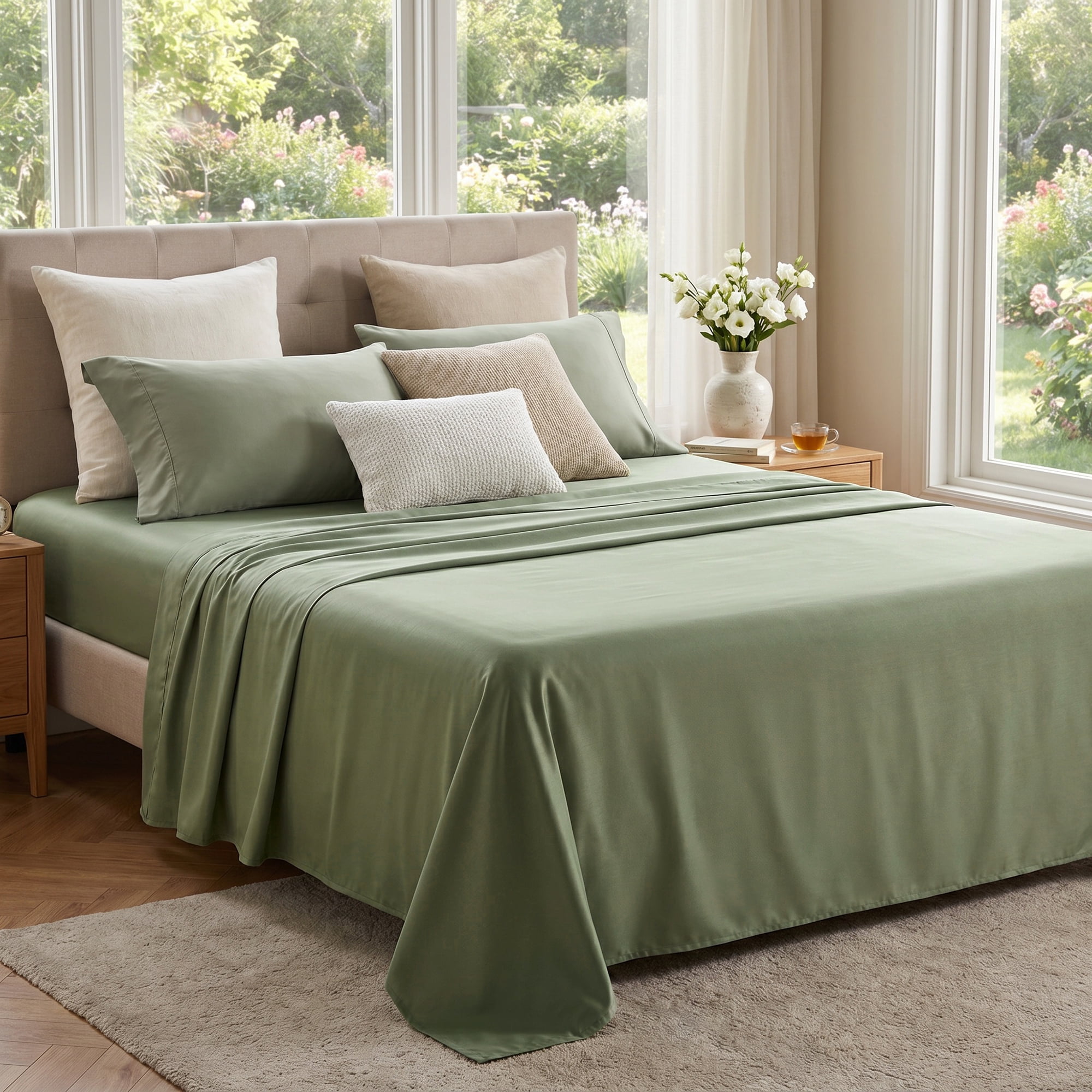 Unique Bargains Fitted Sheet Fiber Bed Sheets Breathable Soft and Comfortable 78.0"x79.9" Green