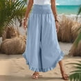 thumbnail image 4 of RYRJJ Women Linen Pants Summer Wide Leg Pants Smocked Waist Ruffle Hem Palazzo Pant Boho Flowy Beach Trousers with Pocket(Sky Blue,M), 4 of 9
