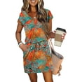 thumbnail image 2 of Summer Dresses for Women 2025 V Neck T Shirt Casual Mini Dresses Tie Waist Sundresses with Pockets, 2 of 6