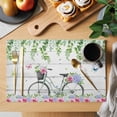 thumbnail image 2 of Spring Placemats Set of 6 Bicycles Botanical Rose Leaves Butterfly Wood Grain Place Mats Indoor Wipeable Table Mats Washable Dining Table Placemats for Kitchen Holiday Party Home Decor 13x19 Inch, 2 of 9