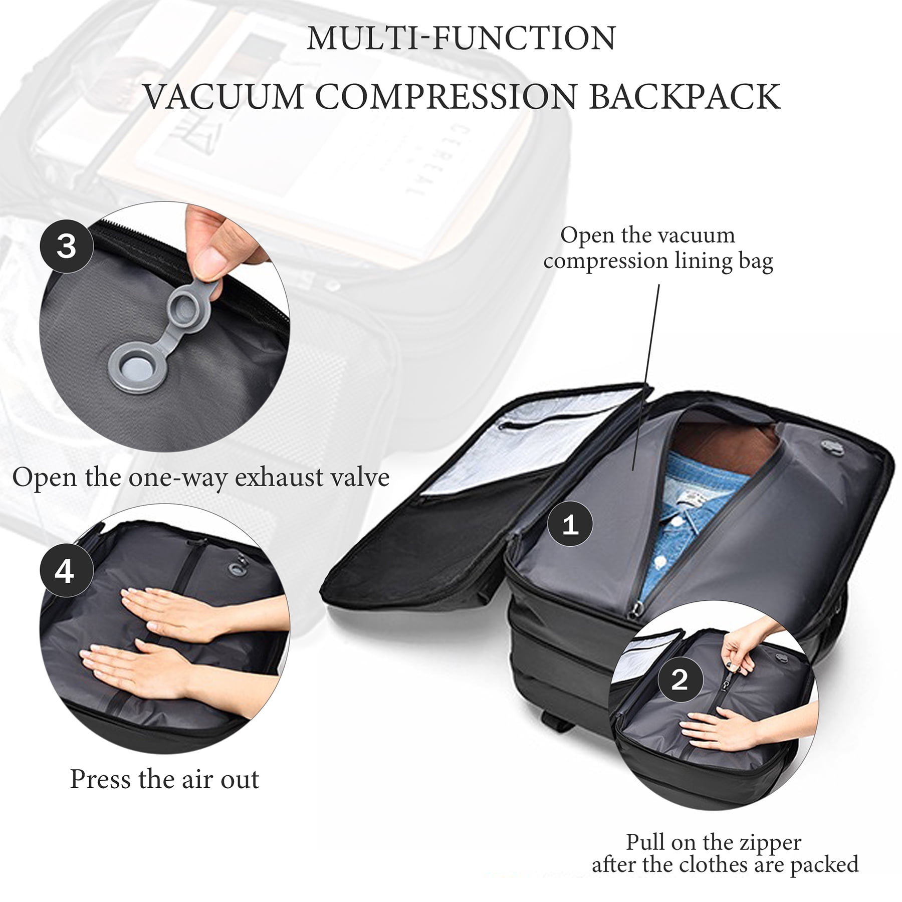 Kahopy Vacuum Backpack for Travel, 60L Expandable Compression Bag with Electric Vacuum Pump, Water Resistant and Anti Theft(Gery-3)