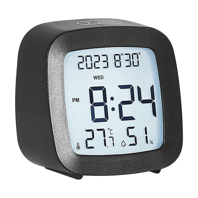 Ohufall Compact LCD Digital Alarm Clock Temp Humidity Display Student Bedside Clock Room Decor Clocks For Bedroom Study Desk