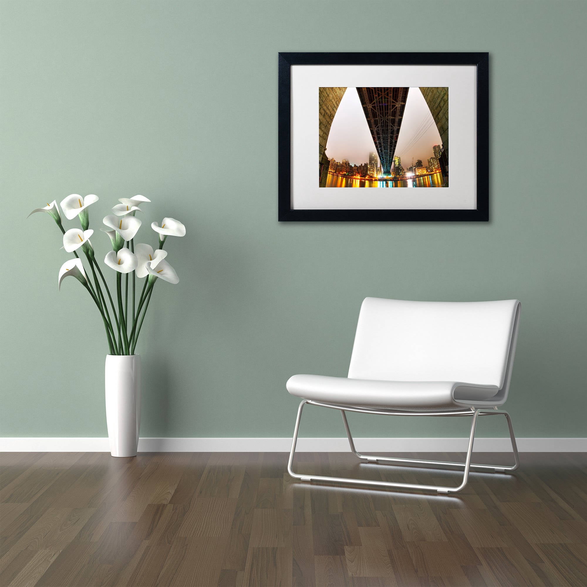 Trademark Fine Art "Under the Queensboro Bridge" Canvas Art by David Ayash White Matte, Black Frame