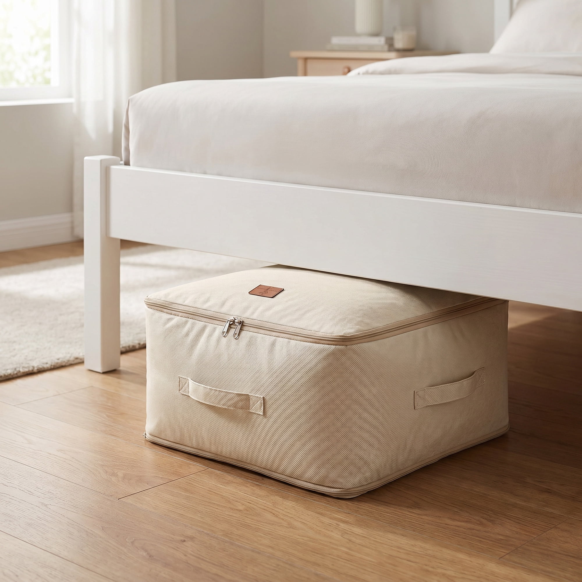 Unique Bargains Large Expandable Packing Bag with Tag Patch Design Beige 20.5"x16.5"x23.6"