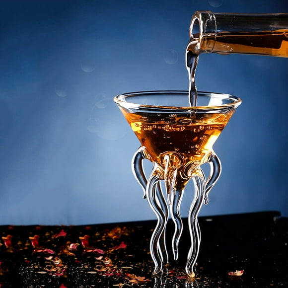 Cocktail Glass Clearance! Octopus Jellyfish Martini Glass, Transparent Jellyfish Whiskey Glass Wine Champagne Octopus Wine Glass, Cthulhu Style Cocktail Glasses Cup with Stem, Cool, Unique, Fun, 100ML