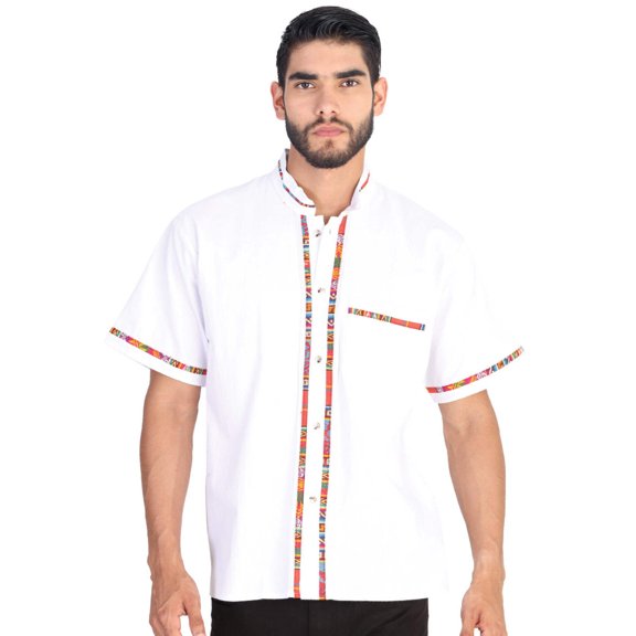 Mexican Guayabera Short Sleve Shirt for Men - 100% Cotton - White 601822