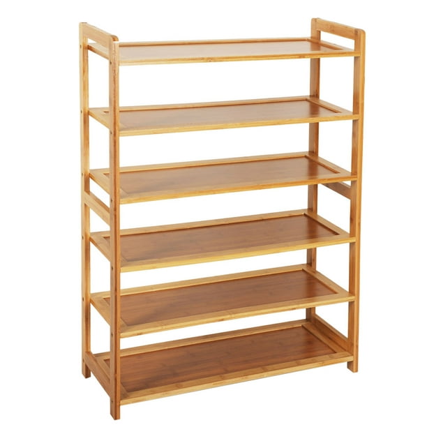 Bamboo Shoe Rack Organizer 6 Tier Shoe Storage Tower Home Storage Shelves For Shoes Books Toolbox Flowerpots Entryway Free Standing Shelves For Kitchen Living Room Closet Wood Color W5069 Walmart Com