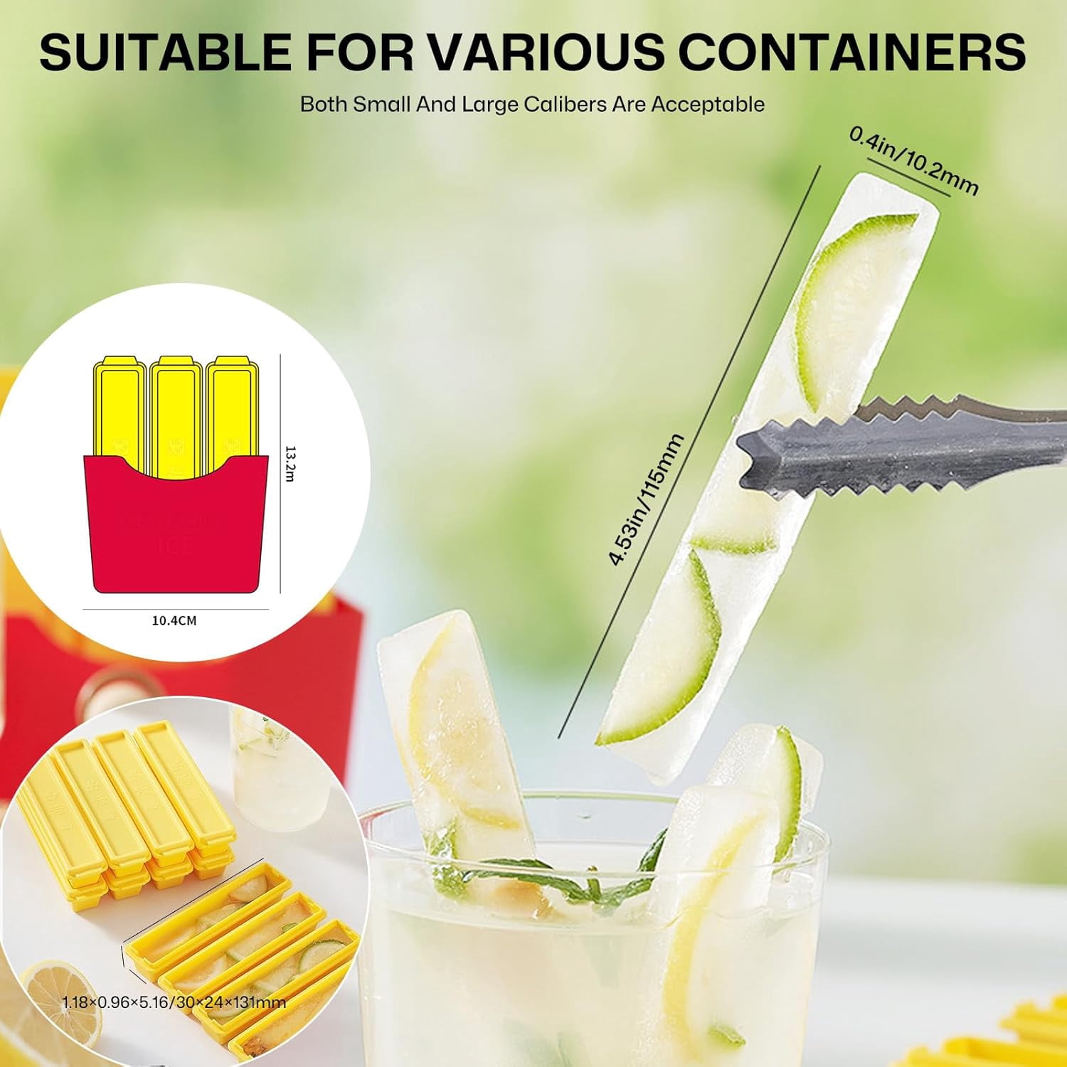 French Fries Shape Silicone Ice Cube Tray 6 Pcs Set, Funny Long Thin Strips Ice Molds for Summer Whiskey Juice Coffee Narrow Mouth Glass Cups Cool Block Mold