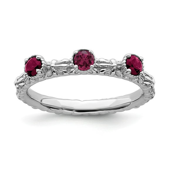 Sterling Silver Stackable Expressions 0.48 Ct. Created Ruby Three Stone Ring Size 9