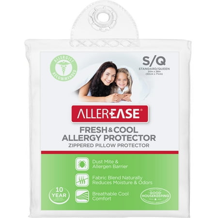 AllerEase Fresh & Cool Allergy Protector Zippered Pillow Protector, (Best Pillow Protector For Night Sweats)