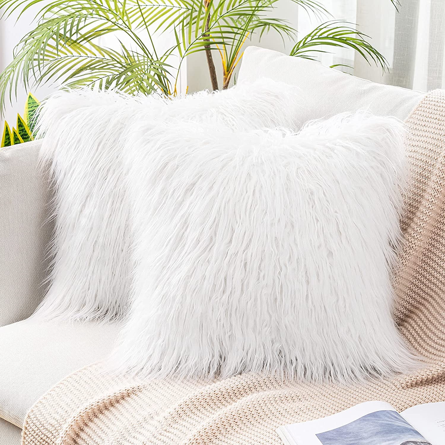 MIULEE Decorative Throw Pillow Covers Luxury Faux Fuzzy Fur Soft Cushion Pillow Case Decor Black Cases for Couch Sofa Bedroom Car 12 x 20 Inch 30 x 50 cm