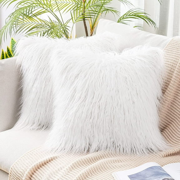 ERDOUY Pack of 2 Decorative Faux Fur Throw Pillow Covers New Luxury Series Style Fluffy Pillow Case Cushion Cover for Sofa Bedroom Car White 18 x 18 Inch