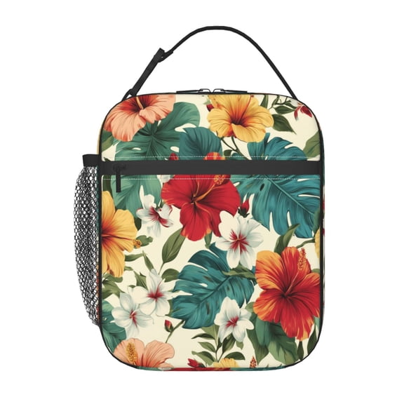 Hawaiian Flower Lunch Bag for Office Women – Stylish Thermal Insulated Tote with Shoulder Strap, Lightweight for Work or Travel