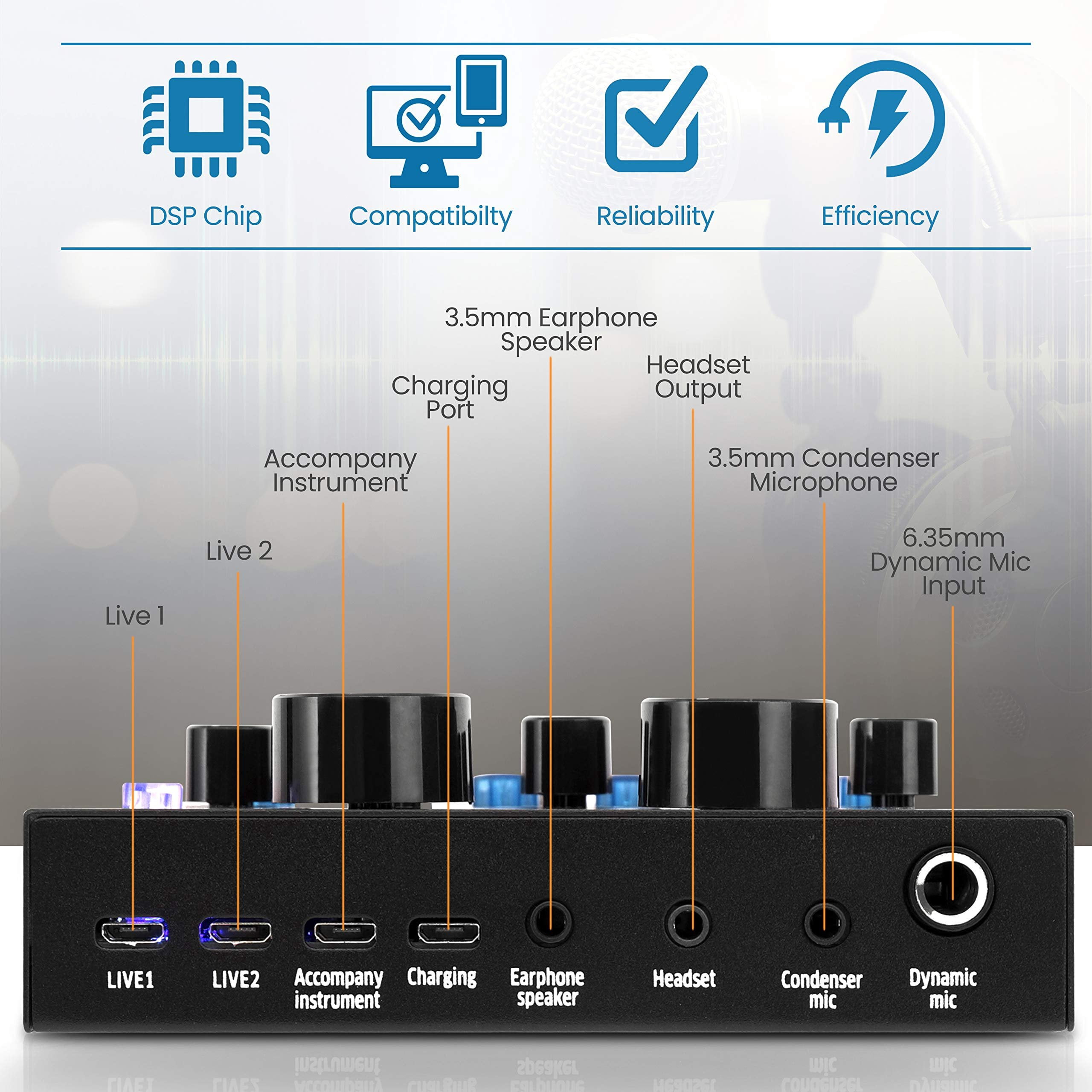 Pyle Bluetooth Mini Audio Podcast Mixer - Live Streaming For PC Computer iPhone Broadcasting Voice Changer V8 Sound Card with 12 Sound Effects,3 Inputs, Mic Input - PKSCRD208.5