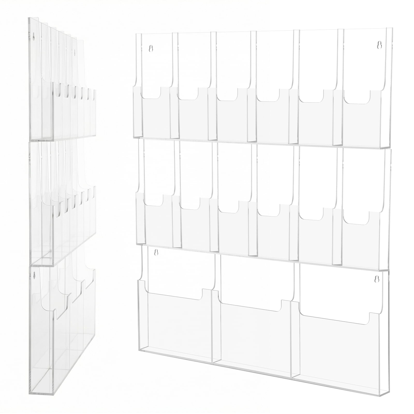 SHegdu 15 Slot Acrylic Brochure Pamphlet Holder Wall Mount Acrylic Trifold Brochure Holder 3 Magazine 12 Pamphlet Pockets Wall Pocket Organizer 10/5inches for Home Office