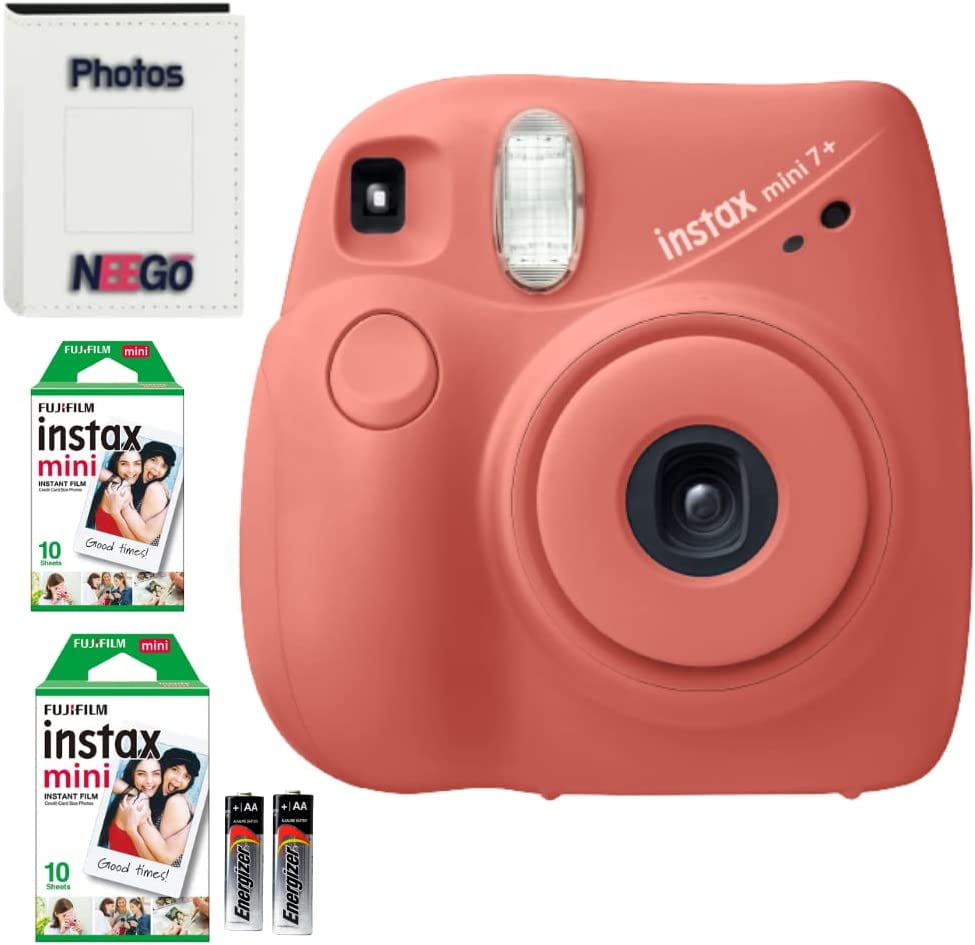 Fujifilm Instax Mini 7+ Instant Paraloid Camera, Coral Bundle (Includes