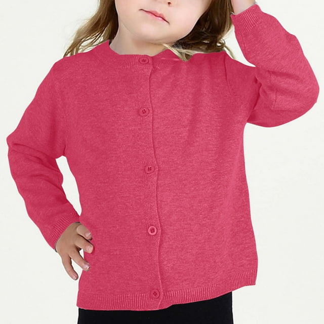 Cardigan, Girls Crewneck Cardigan Solid Long Sleeve Button Sweater Uniform Sweaters For Little Girls