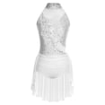 thumbnail image 3 of TiaoBug Figure Skating Dress for Women Ballet Lyrical Dance Dress Flower Applique Gymnastics Leotard Dancewear White M, 3 of 5